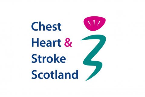 Chest Heart & Stroke Scotland logo featuring a pink and green thistle 