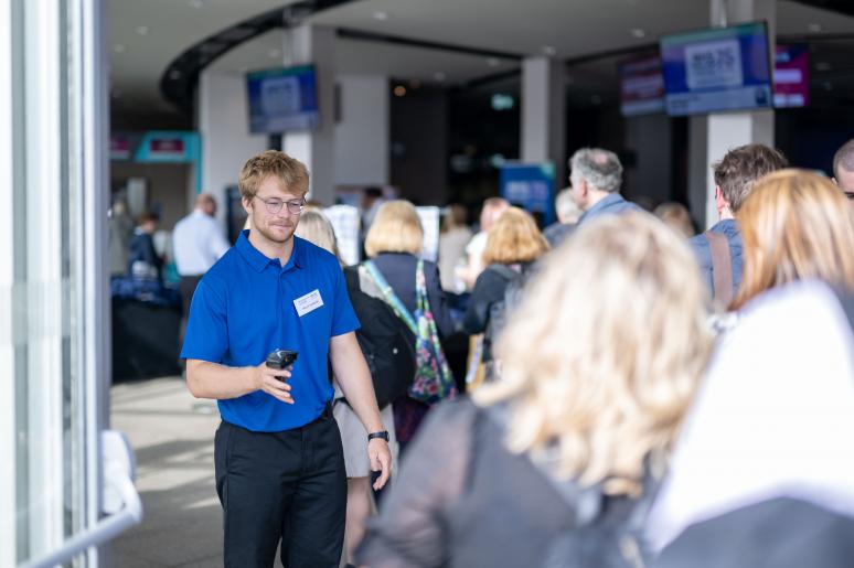 Event attendees entering the building 
